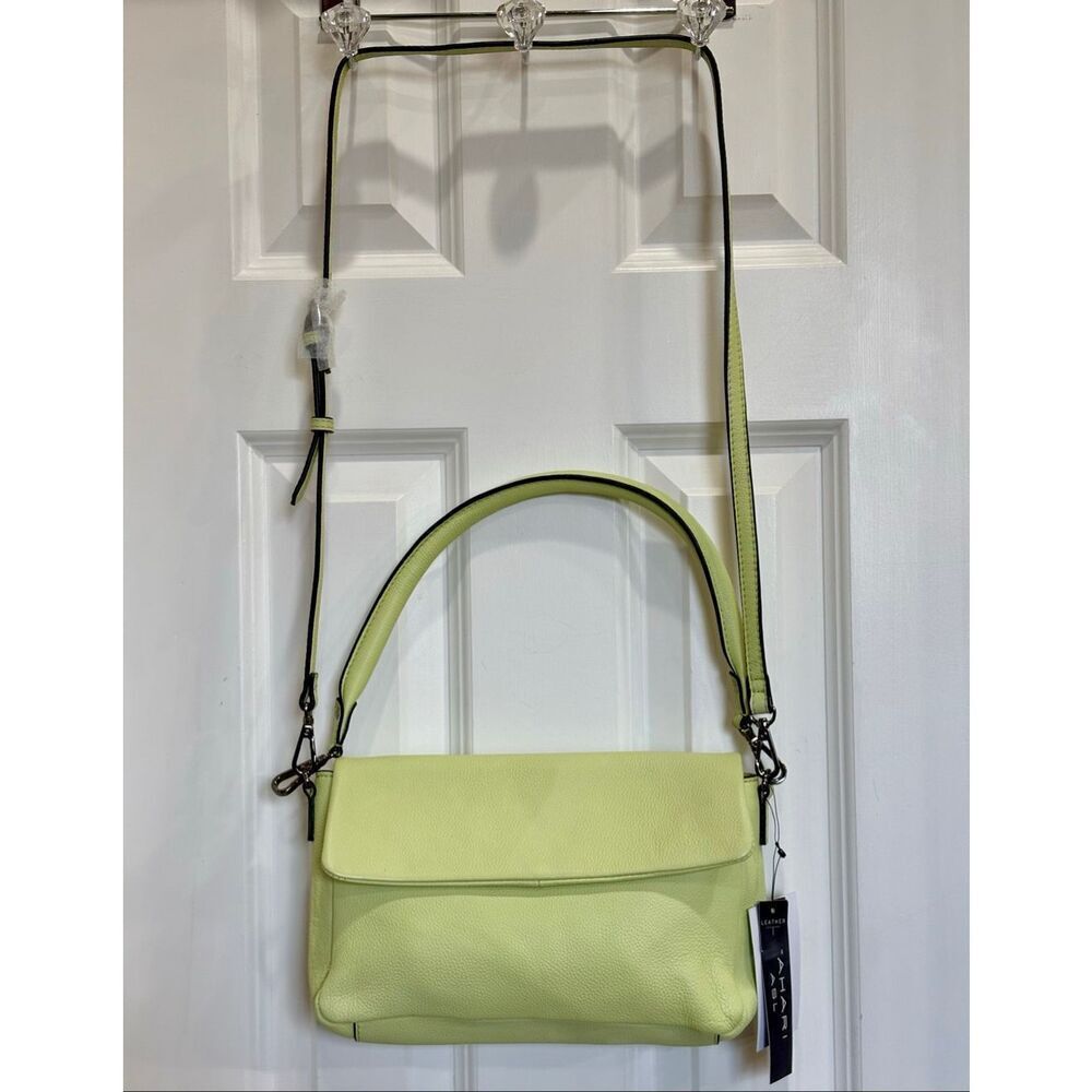 TAHARI - NWT "Serena" Pebble Leather Convertible Crossbody in Aloe/Dual Straps
